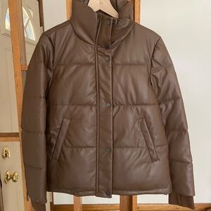 BCBG Brown Vegan Leather Puffer